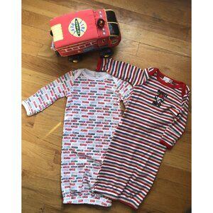 NWOT 🔥Quiltex 2 Fire Trucks Sleep Gowns 3-6 M